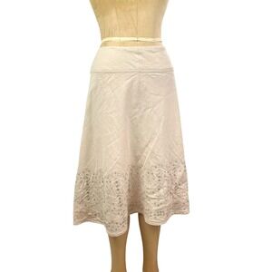 Romantic Linen Blend Merona Midi Skirt Embroidered Sequin Sz 18W Cottegecore